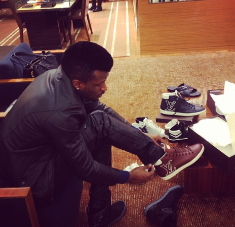 peter okoye shows of his LV sneakers